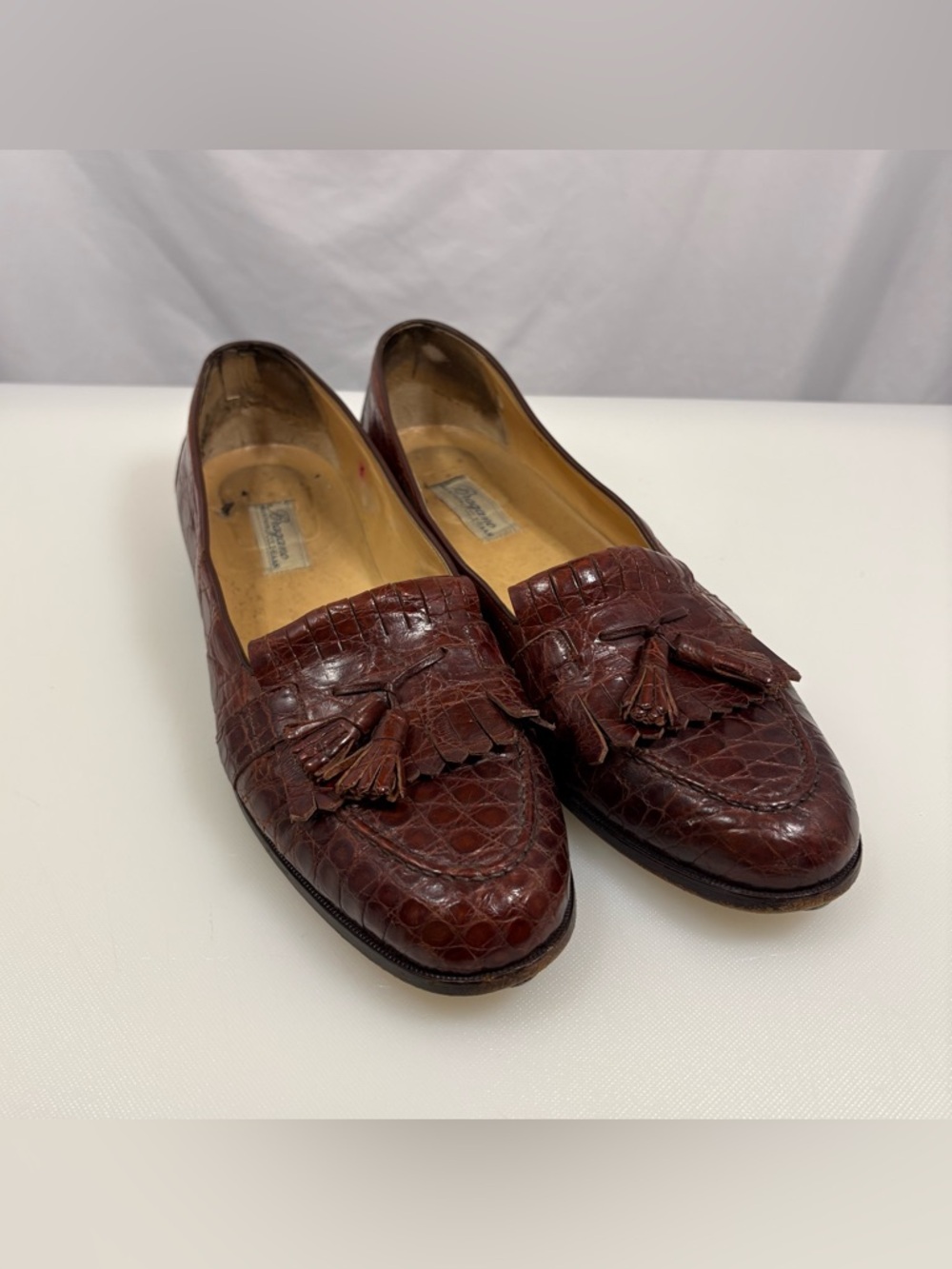 Italian Cole Haan Bragano Brown Crocodile Leather Tassel Loafers Mens Sz 11.5 N